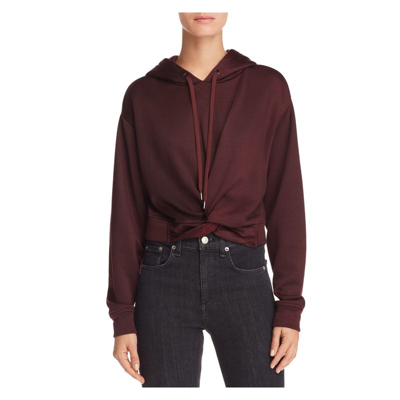 T Alexander Wang Womens Maroon Twist Front Drop Shoulder Cropped Hoodie Top Xs